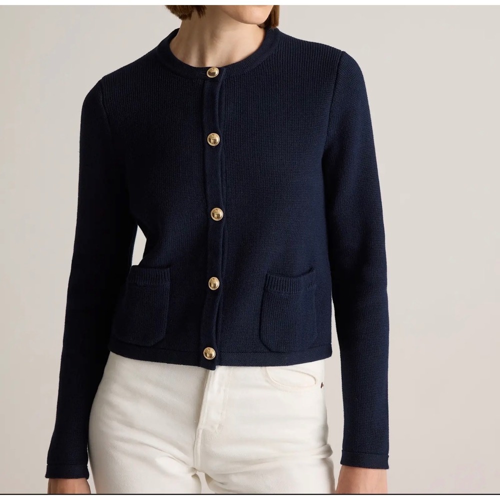 Quince 100% Organic Cotton Sweater Jacket Navy Size S NWT